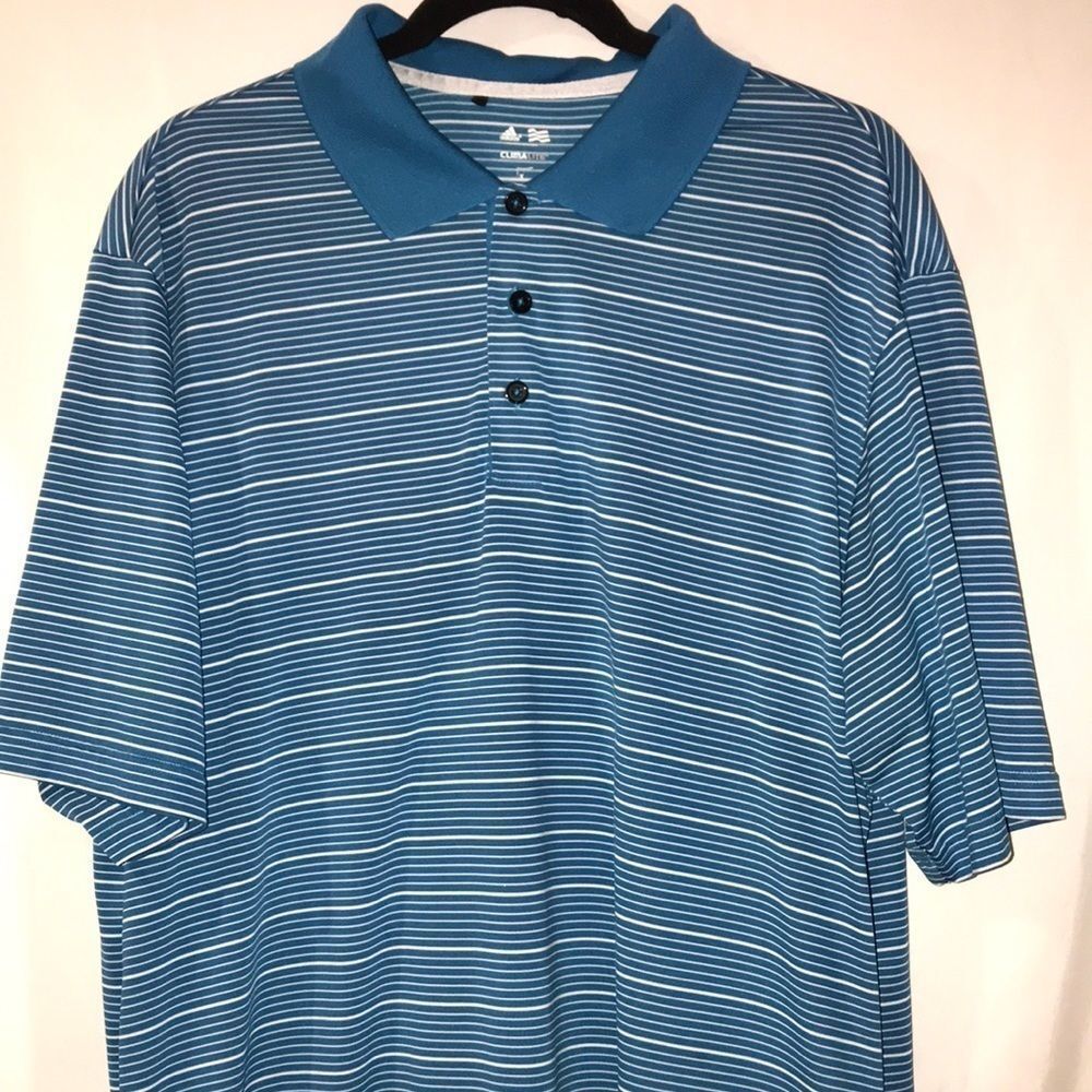 Adidas Climalite Mens Blue‎ White Striped Short Sleeve Golf Polo Shirt XL